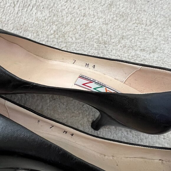 Vintage Jazz Black Leather Kitten Heel Shoes 7 Made in Spain - Picture 7 of 11